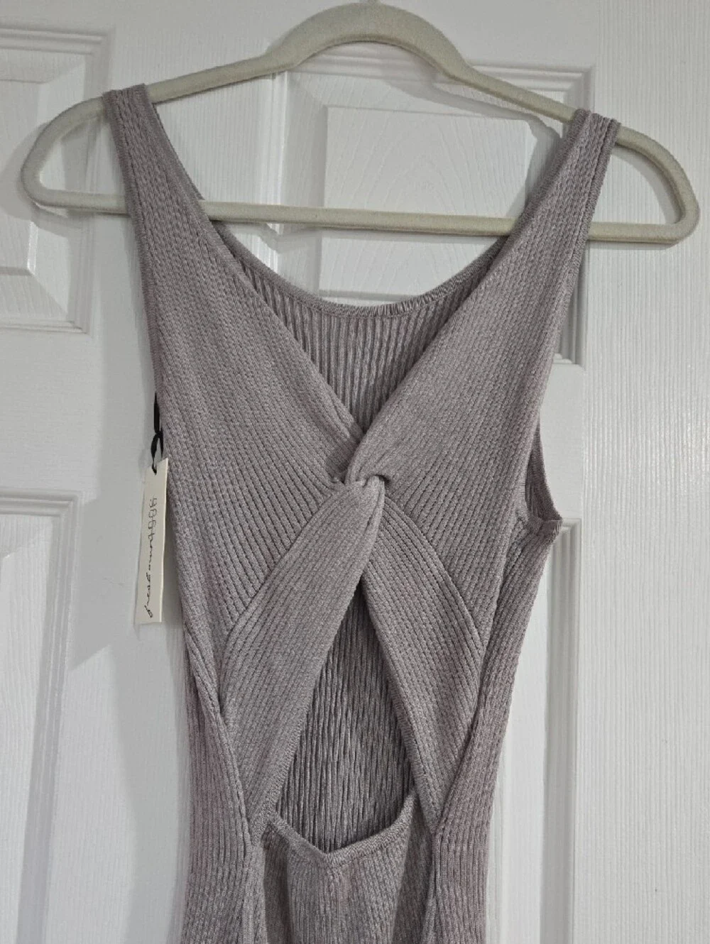 Freshman 1996 Ribbed Tank Midi Dress in Light Taupe Size Large